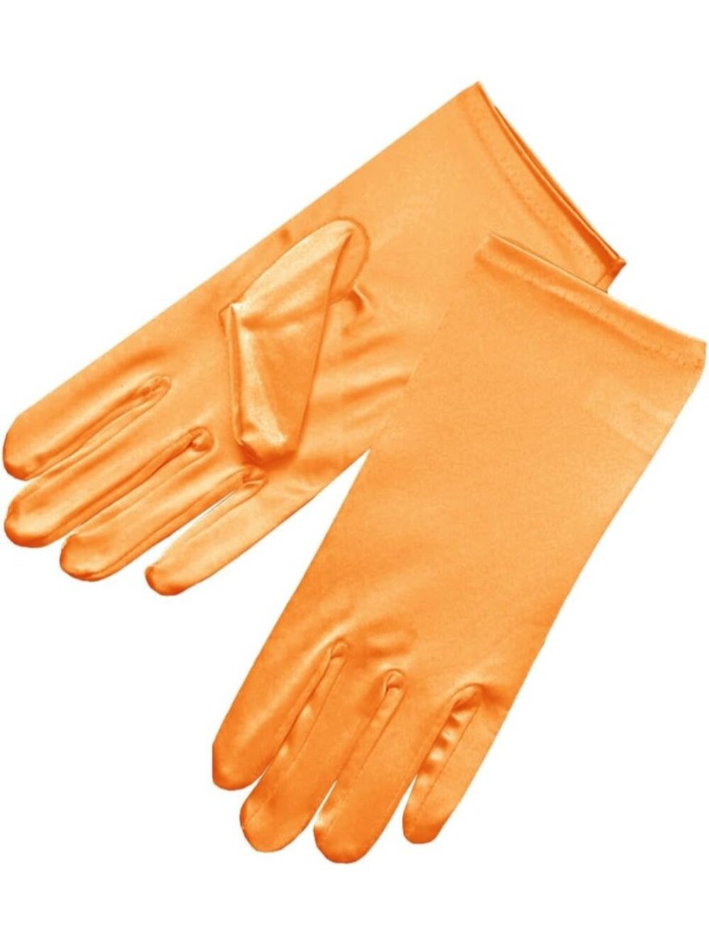 Women's Orange Shiny Stretch Wrist Length 2bl Over Costume Satin Dress Gloves